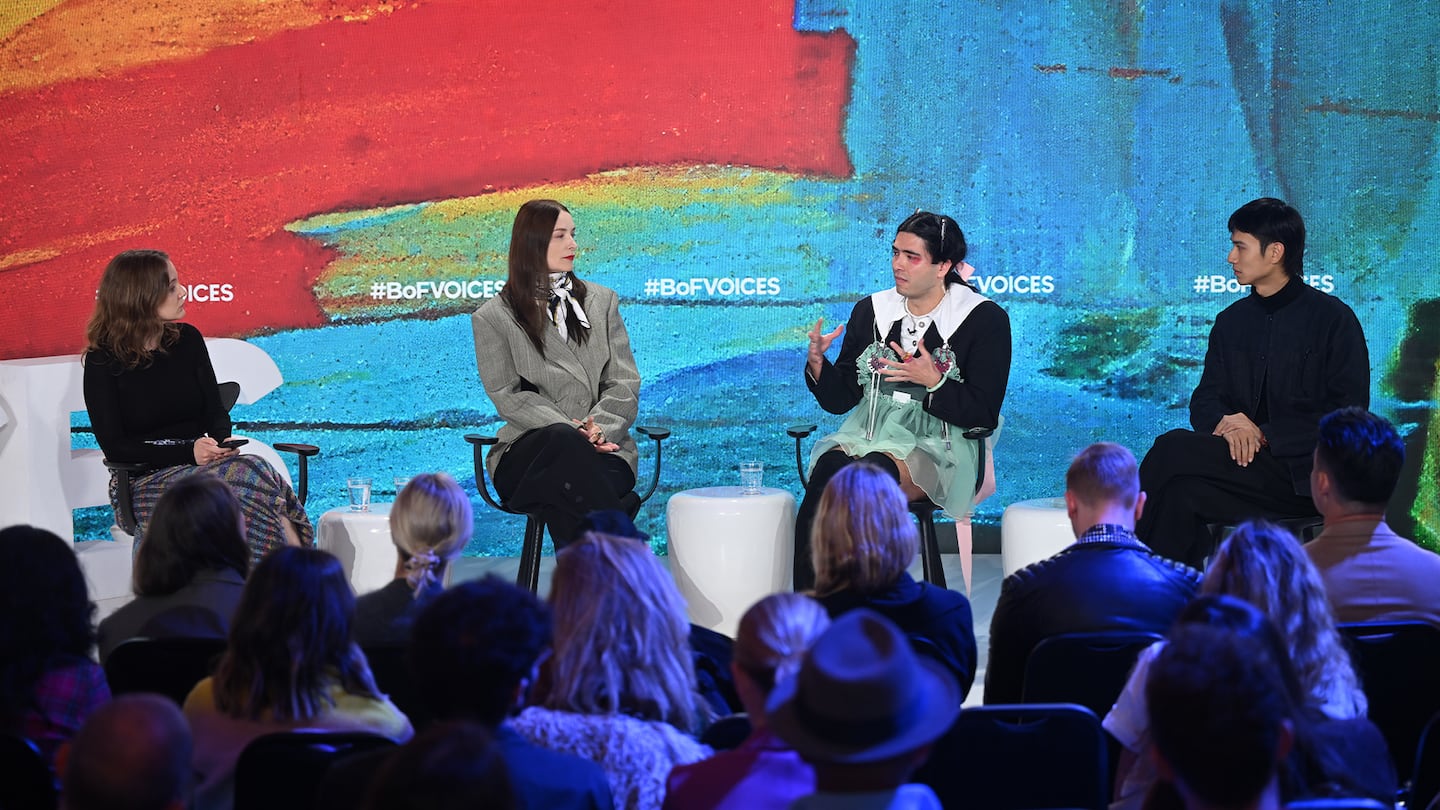 Olya Kuryshchuk, Roksanda Ilincic, Brandon Wen and Bohan Qiu on stage at BoF VOICES 2024.