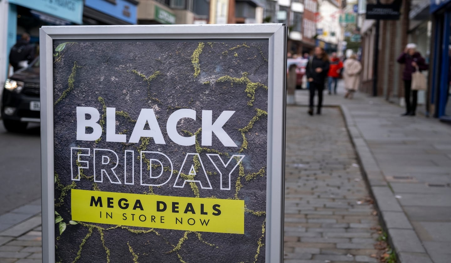 Black Friday advertising in the town centre.